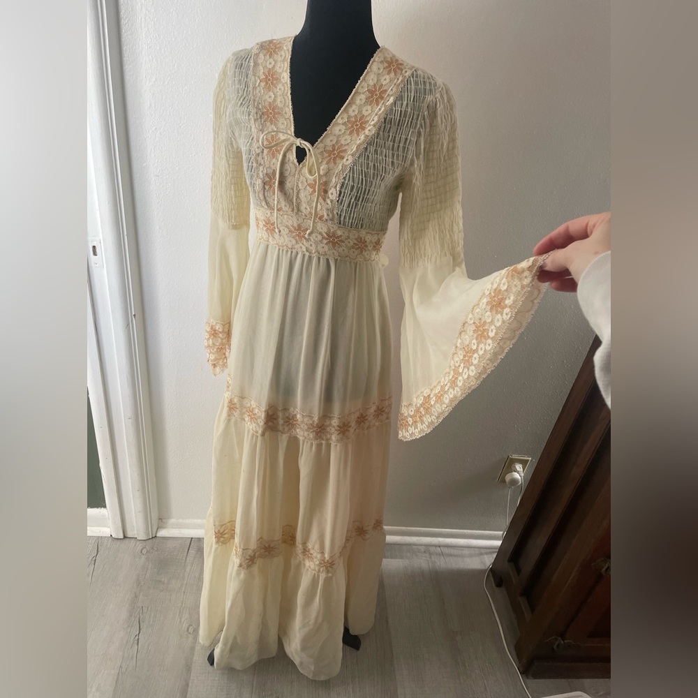 Ivory Bohemian Lace-Trim Maxi Dress